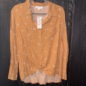 Pink Rose Women's Brown Horseshoe Button-Down Shirt